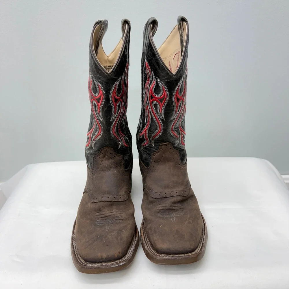 Old West brown black red flame cowboy boots youth boys 6‎ wear as shown BSY1868